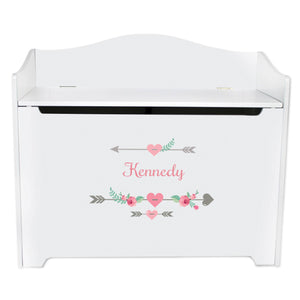 White Wooden Toy Box Bench with Girl Tribal Arrows design