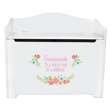 White Wooden Toy Box Bench with Spring Floral design