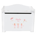 White Wooden Toy Box Bench with Ballerina Red Hair design