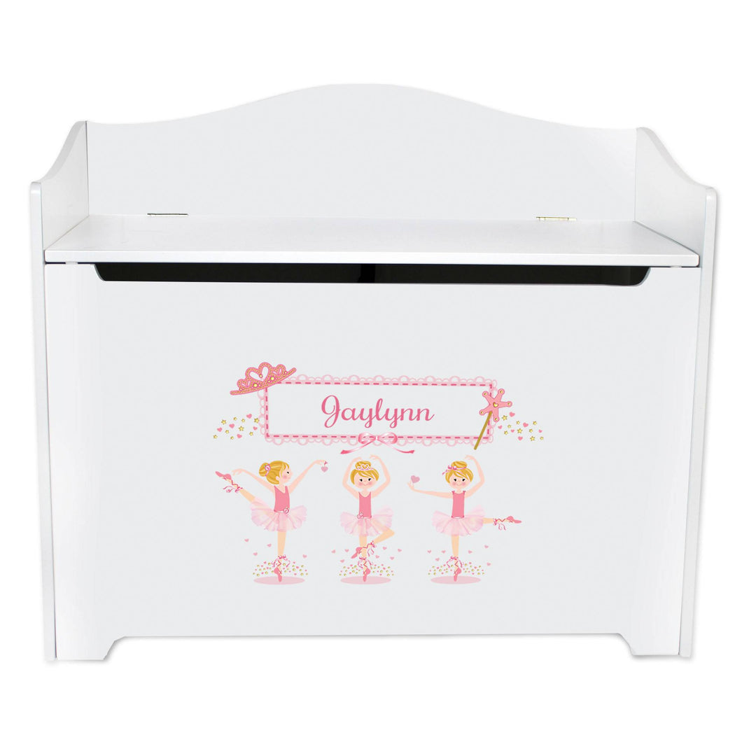 White Wooden Toy Box Bench Blonde Ballerina