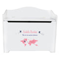 White Wooden Toy Box Bench with World Map Pink design
